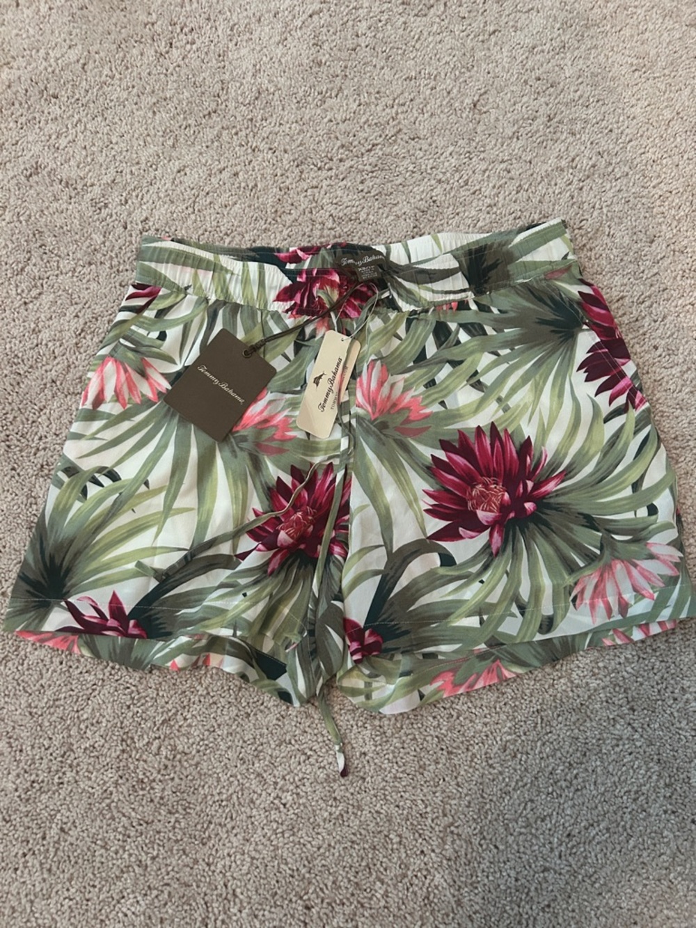 Tommy Bahama Floral Drawstring Shorts - Green & Burgundy PROTEIA GARDEN SHORT